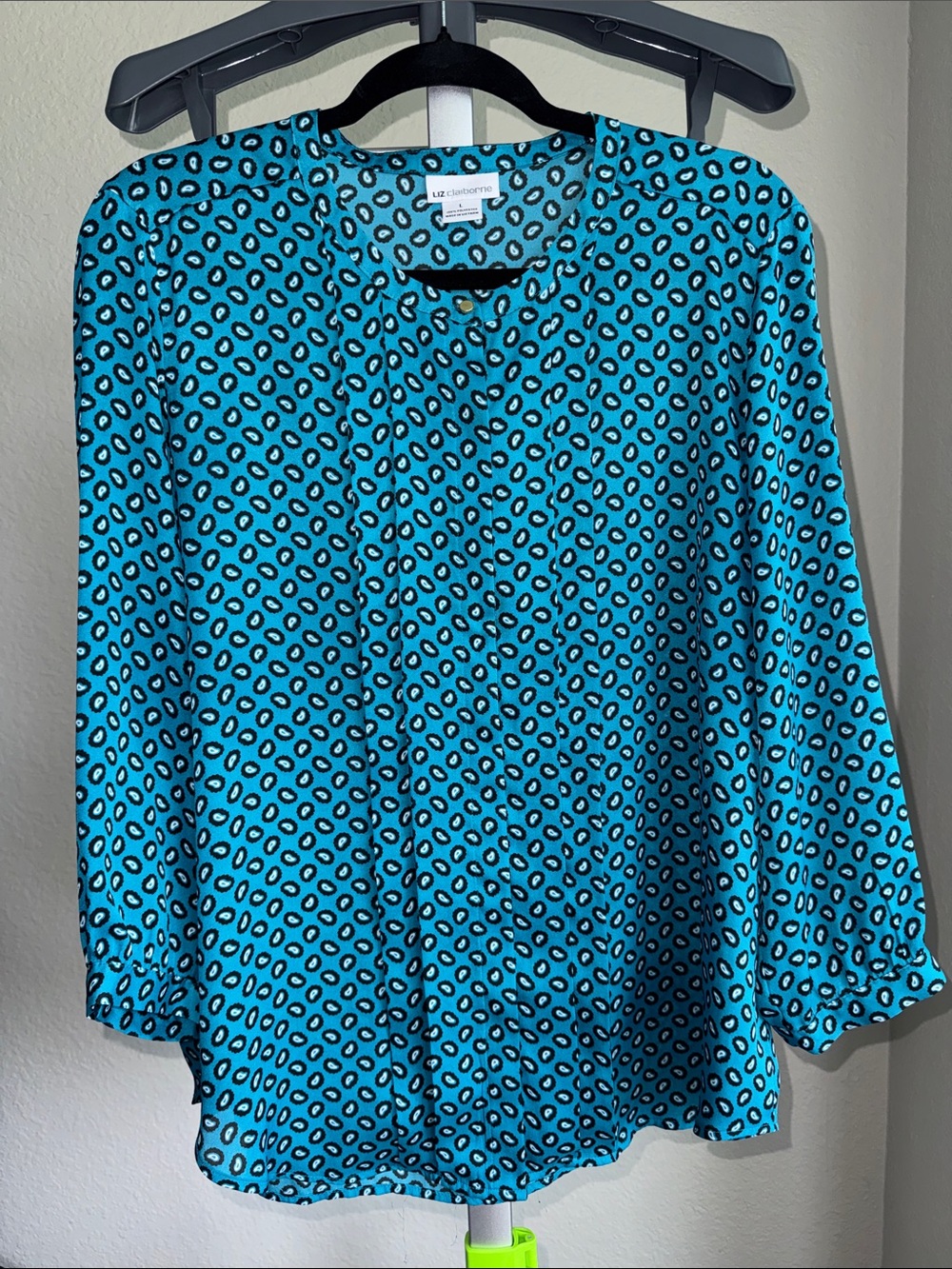 Liz Claiborne Turquoise Printed Long-Sleeve Blouse